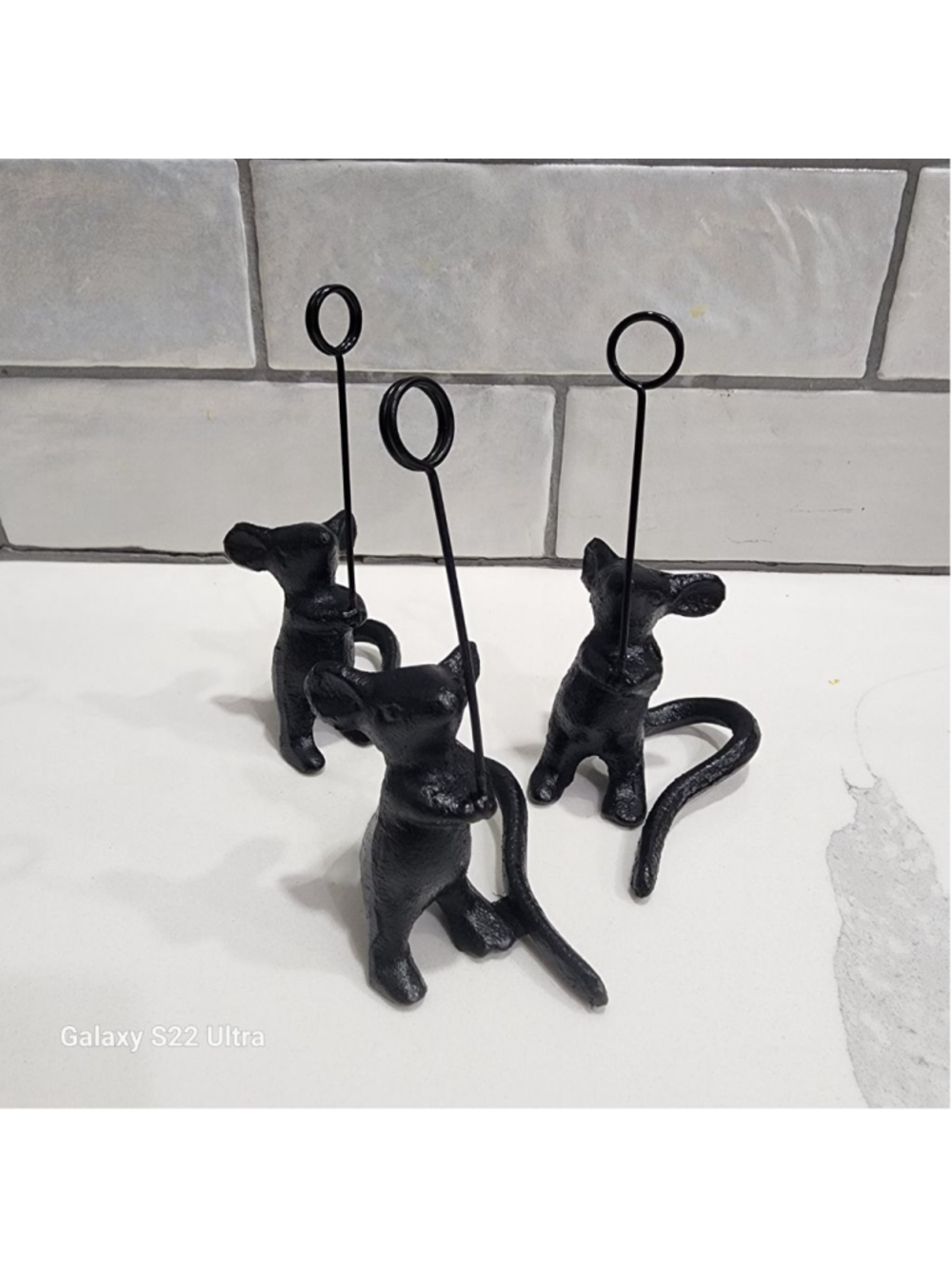 Cast Iron Mice Card Photo Holders, Set of 3
